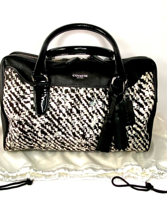 Coach Handbags - Coach 2013 Black & White Patterned Satchel with Leather Trim